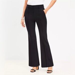 Loft Pintucked Sutton Flare Black Pants Size 14 NWOT